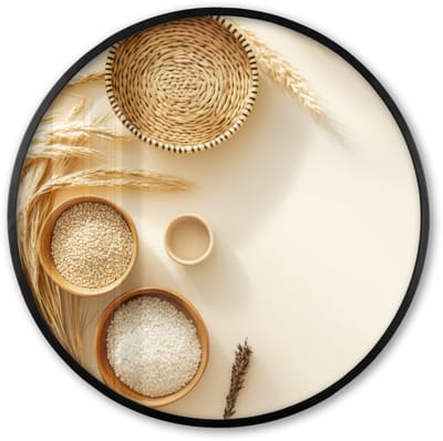 Poster in lijst Rond - Fotolijst 60x60 cm - Posters - Granen - Hout - Kom - Beige - Ronde posterlijst zwart - Decoratie - Wanddecoratie woonkamer - Muurdecoratie slaapkamer