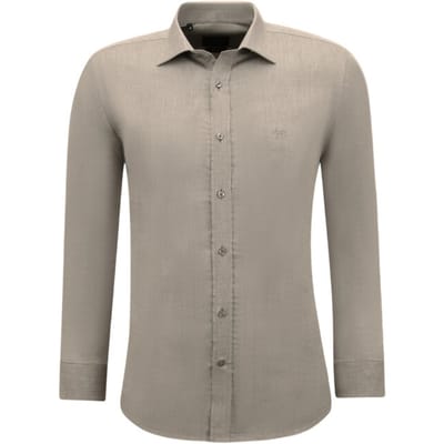 Heren Overhemden Lange Mouw - Blouse Heren - Effen Oxford - Slim Fit Overhemd Heren - Bruin