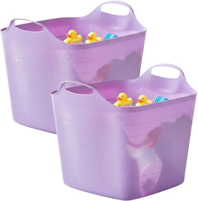 Excellent houseware flexibele kuip / emmer - 2x - lila - 25 l - kunststof - 40 x 35 cm - met handvatten