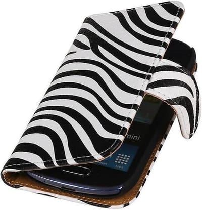 Zebra Bookstyle Wallet Case Hoesje Geschikt voor Samsung Galaxy S3 mini i8190 Wit