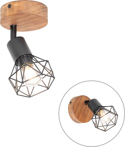 QAZQA mosh - Industriele Wand en Plafondspot | Spotje | Opbouwspot - 1 lichts - L 9.5 cm - Bruin - Industrieel - Woonkamer | Slaapkamer | Keuken