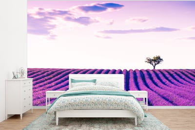 Behang - Fotobehang Lavendel - Bomen - Paars - Bloemen - Breedte 400 cm x hoogte 300 cm