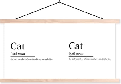 Posterhanger incl. Poster 120x60 cm - Schoolplaat - Kat definitie - Woordenboek - Spreuken - Quotes - Cat - Textielposter - Blanke latten