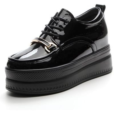 Dames Echt Lederen Pumps Platform Wedge Hoge Hakken Ronde Neus Loafers Vetersluiting Punk Stijl Lente Herfst Schoenen Zwart 36 black