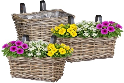Mica Decorations Hangmand voor planten - 3x - 30 x 19 x 15 cm - gevlochten - hangende railing plantenbak - beugels