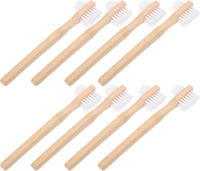 Kunstgebit Tandenborstel Set - Prothese Borstel - Mondhygiëne Verbeteren - Ergonomische Bamboe Handgreep - 8 Stuks - Multi