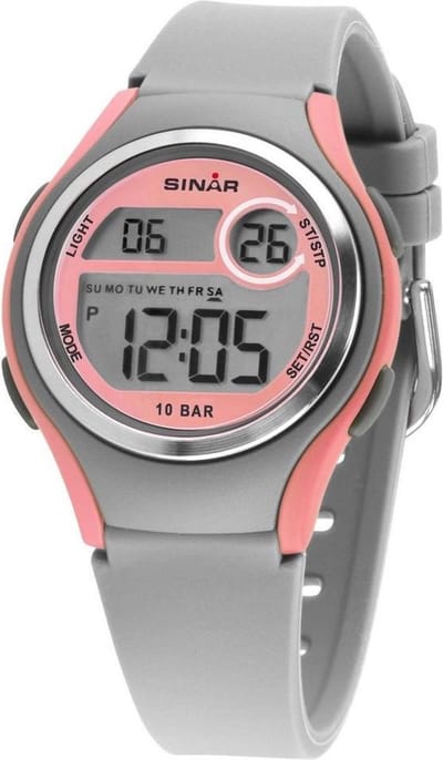 Sinar Kinderhorloge - Jeugd / Meisje - Digitaal - 10 bar - Licht Grijs / Licht Roze - Ø 36 mm - Quartz - Veel Opties - XE-64-9