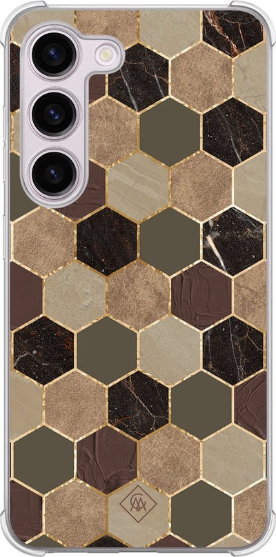 Casimoda® hoesje - Geschikt voor Samsung Galaxy S23 Plus - Kubus Groen Bruin - Shockproof case - Extra sterk - TPU/polycarbonaat - Bruin/beige, Transparant
