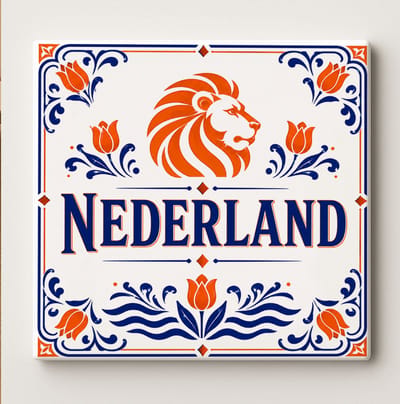 Nederland Leeuw Decoratieve Tegel – Oranje Blauwe Nederlandse Keramische Wandtegel – Tulp Holland Souvenir Tegel – Traditioneel Nederlands Woondecoratie Cadeau