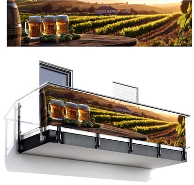 Balkonscherm 500x120 cm - Balkonposter Bier - Hop - Landschap - Balkon scherm decoratie - Balkonschermen - Balkondoek zonnescherm