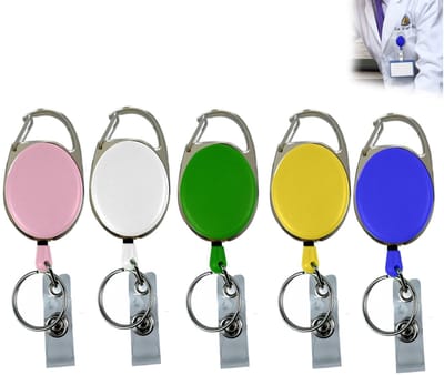 Dailygoods- ID-kaarthouder intrekbaar - badgehouder met karabijnhaak - roestvrij staal - 60 cm netsnoer - heavy duty - voor zorg en onderwijs - Badgeholder