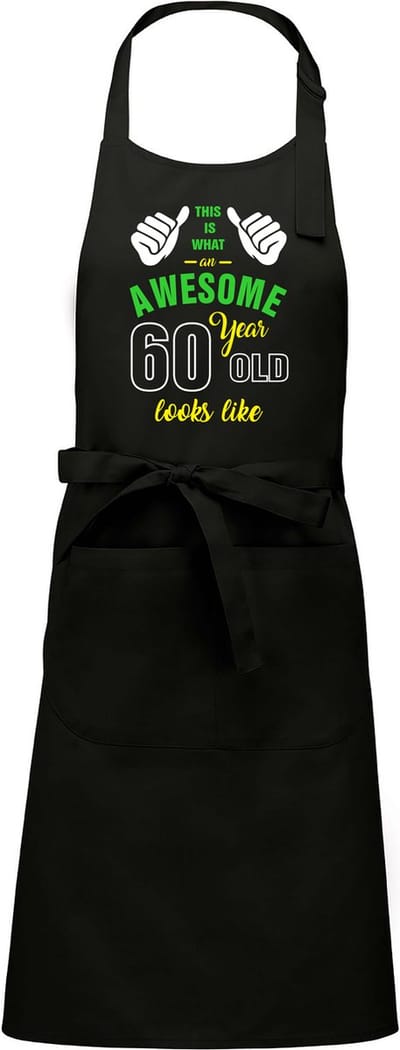 Leeftijd cadeau - Luxe keukenschort - BBQ schort - verjaardag - Awesome 60 jaar - zwart