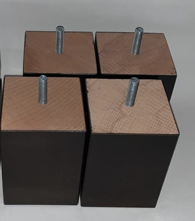 Set van 4 stuks houten meubelpoten Wengé (donker bruin) beuken 10 cm hoogte 7x7 cm M8 draadeinde Boxspring bedden banken