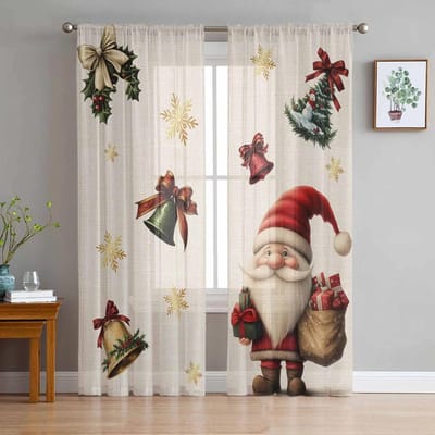 Kerst Kabouter Sneeuwvlok Cadeau Bel Transparante Gordijnen voor Woonkamer Decoratie Raamgordijnen Keuken Tule Voile Gordijnen W135 x H115cm x1 white