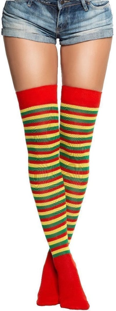 Partychimp Voordeelverpakking 6 pack Overknee Sokken Limburg Rood/Geel/Groen voor bij Carnavalskleding Dames Verkleedkleren Volwassenen Carnaval Accessoires - Rood/Geel/Groen – 80%Katoen/27%Polyamide/3%Elastaan