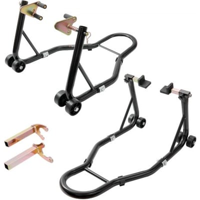 VEVOR Motorfietsstandaardset Montagestandaard Achter & Voor 0,39 t Laadvermogen, U-type + L-type + Dubbele vorkkoppen, 225-350 mm / 230-330 mm / 165-240 mm Rolbaar Montagestandaard Montagelift Montagekrik