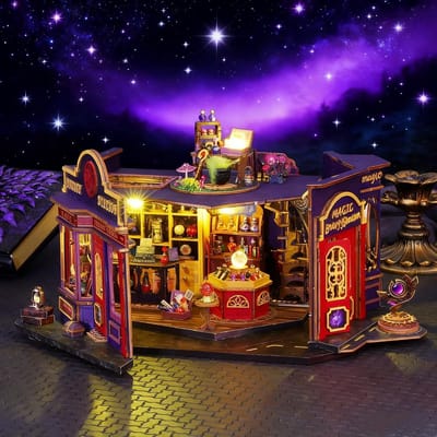 Poppenhuis Bouwpakket - Miniatuur Huis - Creatief Hobbywerk - Met Muziekdoos - 22 x 18 x 17 cm - Paars
