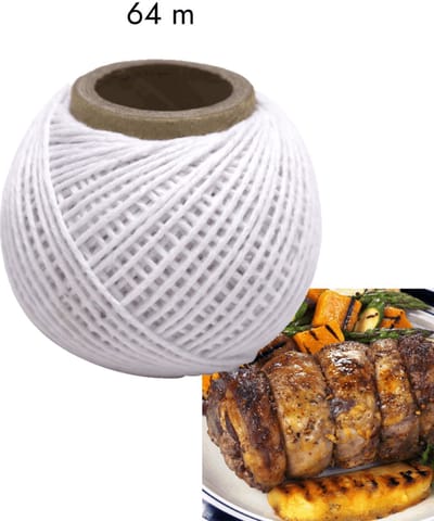 WDMT Keukentouw 64 Meter – Voedselveilig Katoen – Rolladetouw voor Oven, BBQ, Grill & Braadstuk – Hittebestendig Vleestouw – Wit