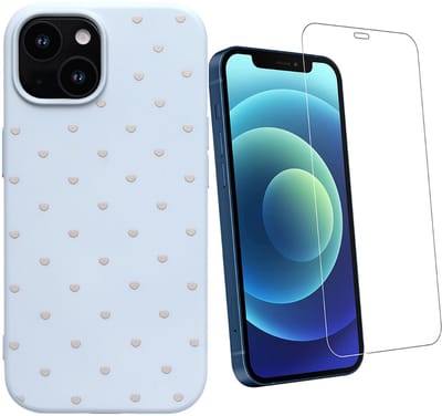 Hoesje en Glas Geschikt voor iPhone 11 - Blauw - Casemania Stevige Siliconen Back Cover met Hartjes Print - 1x Glazen Screenprotector