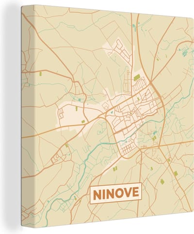 Canvas Schilderij Ninove - Kaart - België - Stadskaart - Plattegrond - 20x20 cm - Wanddecoratie