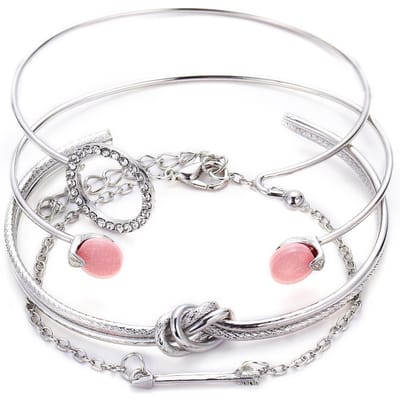 Bohemian Metalen Ketting Armband Set Voor Vrouwen Geometrisch Goudkleur Dikke Schakelketting Open Armband Dames Mode Sieraden white