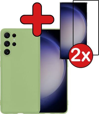 Hoesje - Met 2x Screenprotector - Geschikt voor Samsung Galaxy S23 Ultra - Sterk & Shockproof - Telefoon Hoes - Back Cover - Siliconen Case - Telefoonhoes - Groen
