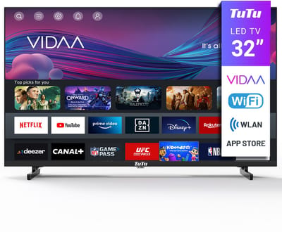 TuTu Vidaa TV - LED HD - 32 inch/82 cm - Frameless Design - Tripple Tuner DVB-T/T2/S/S2/C - HDMI x3, USB x2, CI+ - Streaming apps - In Eindhoven geassembleerd - TUV32HQ1B
