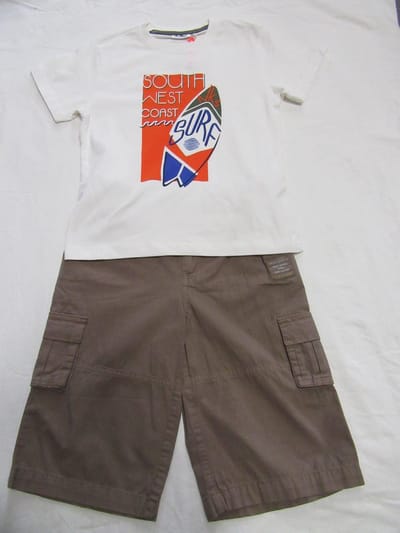 Noukie's kledingset , tshirt  surf + bermuda beige , 6 jaar 116