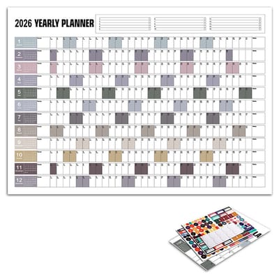 Bureaukalender 2026 - Familiekalender - Jaarplanner - Wandmontage - Schema - 74x52,5 cm - Studentenkantoorpapierplanner - Wordt geleverd met dubbelzijdige lijm en stickers - Geschikt voor school - Kantoor - Thuis - Paars