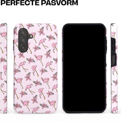 Casetastic hoesje geschikt voor Samsung Galaxy A26 - Dubbellaagse bescherming - Tropisch Roze Flamigo Bloemen Paradijs - Fashion Case - Lichtgrijs Wit Lichtroze