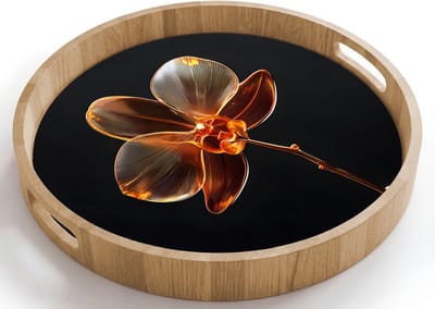 Dienblad rond 40x40 cm - Schootdienblad hout - Orchidee - Doorzichtig - Bloem - Borrelplank rechthoek - Plateau houten dienbladen