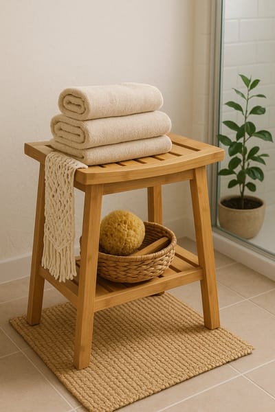 Casa di Elturo Bamboe badkamerkrukje met opbergrek douchekruk l39,5 x b25 x h46 cm