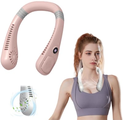 Draagbare nekventilator – Ontwerp zonder bladen – Om de nek te dragen – 3 snelheidsstanden – 360° draaibare draagbare nekventilator – Via USB oplaadbare nekventilator met digitaal display – Geschikt voor thuis, op kantoor, buitenshuis en op reis