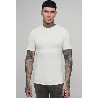 Lang Getailleerd Gebreid T-shirt Met Zachte Touch En Muscle Fit | Ecru | Size Medium