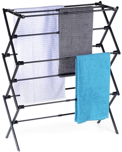 Droogrek Staand Metaal Zwart Verticaal Intrekbaar 47-78x94 cm - Droogtoren - Wasrek - Washanger