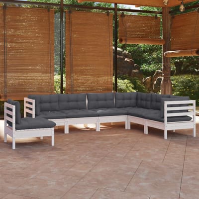 vidaXL - 7-delige - Loungeset - met - kussens - massief - grenenhout - wit