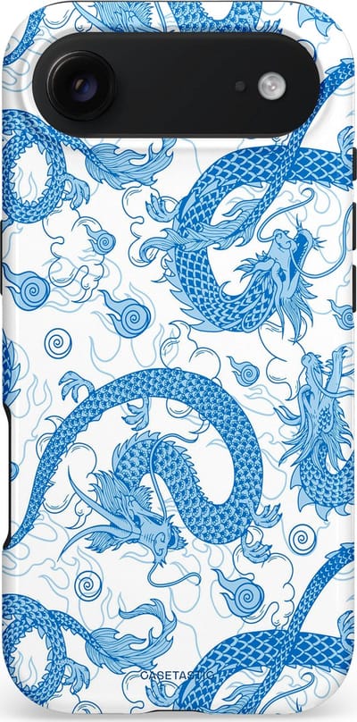 Casetastic hoesje geschikt voor Apple iPhone Air - MagSafe - Dubbellaagse bescherming - Drakengloed - Fashion Case - Lichtblauw Wit Lichtgrijs