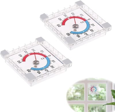 Raamthermometer Set - Buitenthermometer Ramen - Temperatuur Meten - Weerbestendig Transparant - 7.5 x 7.5 cm - Transparant