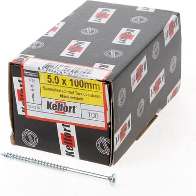 Kelfort Spaanplaatschroef platverzonken kop verzinkt T25 deeldraad 5.0 x 100mm (100 stuks)