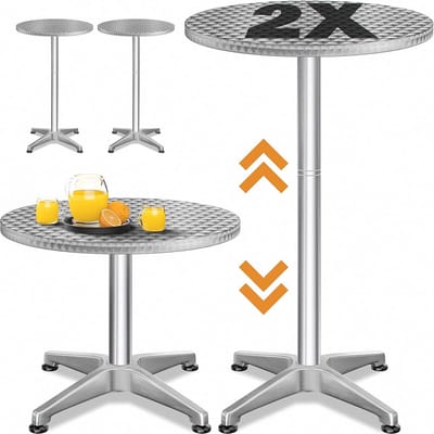 Set van 2 Hoogte Verstelbare Statafels - Aluminium Rond voor Tuin en Binnenshuis - Party-, Bartafels en Bistrotafels