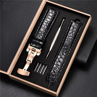 Top luxe krokodilpatroon horlogeband lederen bandjes 18 mm 20 mm 22 mm 24 mm met roestvrijstalen automatische sluiting horlogeband 22mm black