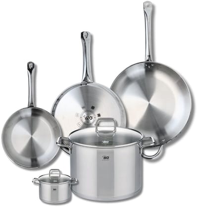 Set van 3 Kookpannen 24, 28 en 32 cm en 2 braadpannen 12 en 26 cm Elo Profi Citrin