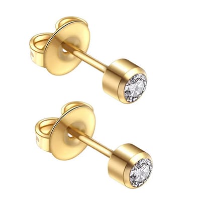 Caflon 4mm 24K gold plated oorknopjes voor oorschieter hypoallergeen steriel verpakt goudkleurig met naturel steentje geboortesteen april