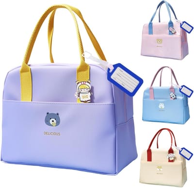 Vrouwelijke Cartoon Lunch Tas, Isolerende Mini Koeltas voor School en Picknick, Ideaal voor Kinderen en Volwassenen (Paars)