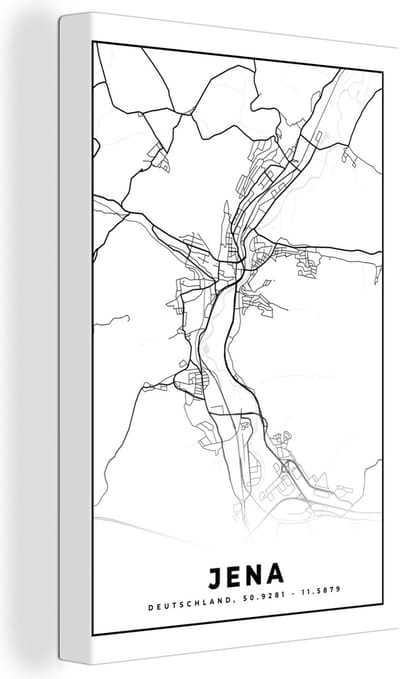 Canvas Schilderij Jena - Kaart - Plattegrond - Stadskaart - 20x30 cm - Wanddecoratie