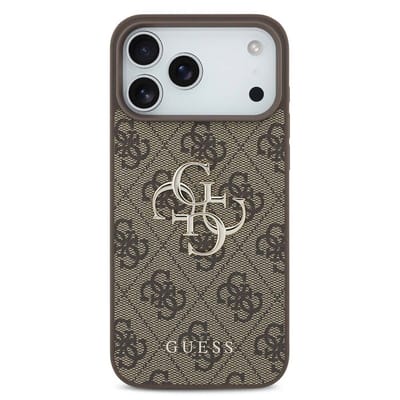 Guess Back Cover - iPhone 17 Pro Max - Bruin - Big Metal Logo - TPU-rand - Verhoogde randen