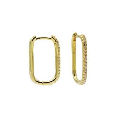 Karma - Oorringen - Oorbellen - Earrings Square Strass - 925 sterling zilver - 14 karaats gouden plating - 2 CM
