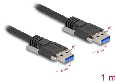 Delock USB 5 Gbps Cable Type-A male to Type-A male with screw distance 19 mm / M3 screws 1 m black