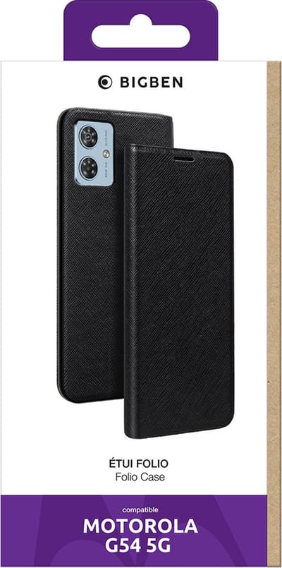 Bigben Connected, Hoesje geschikt voor Motorola G54 5G - Folio met Standaard & Kaarthouder, Zwart