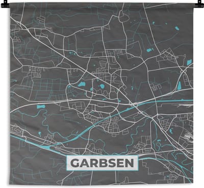 Wandkleed - Wanddoek - Kaart – Plattegrond – Stadskaart – Garbsen – Duitsland – Blauw - 180x180 cm - Wandtapijt